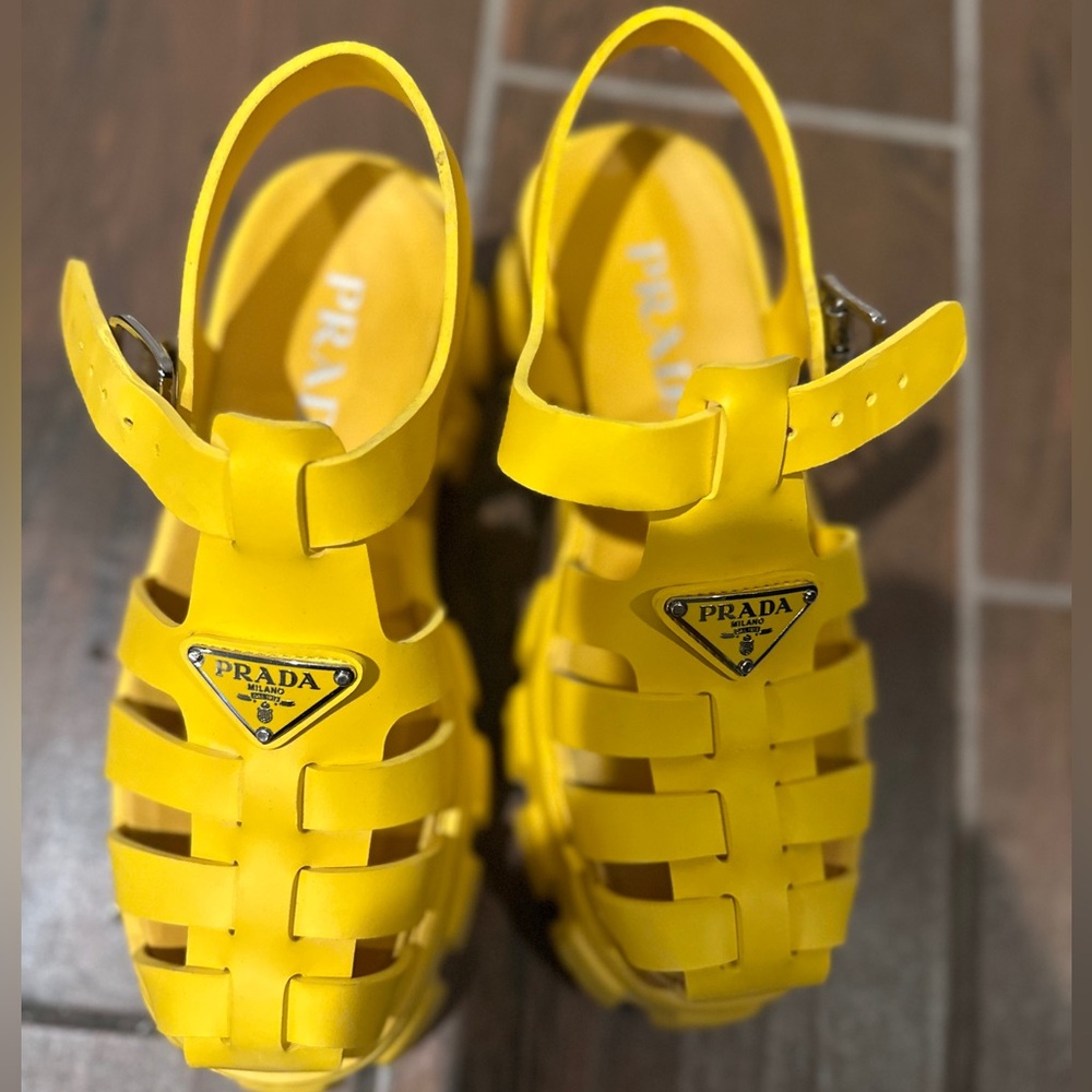 Prada Rubber Monolith Sandal, color (yellow), size 38